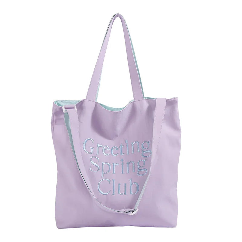 Korean Nylon Double-Sided Tote Bag | Letter Embroidery