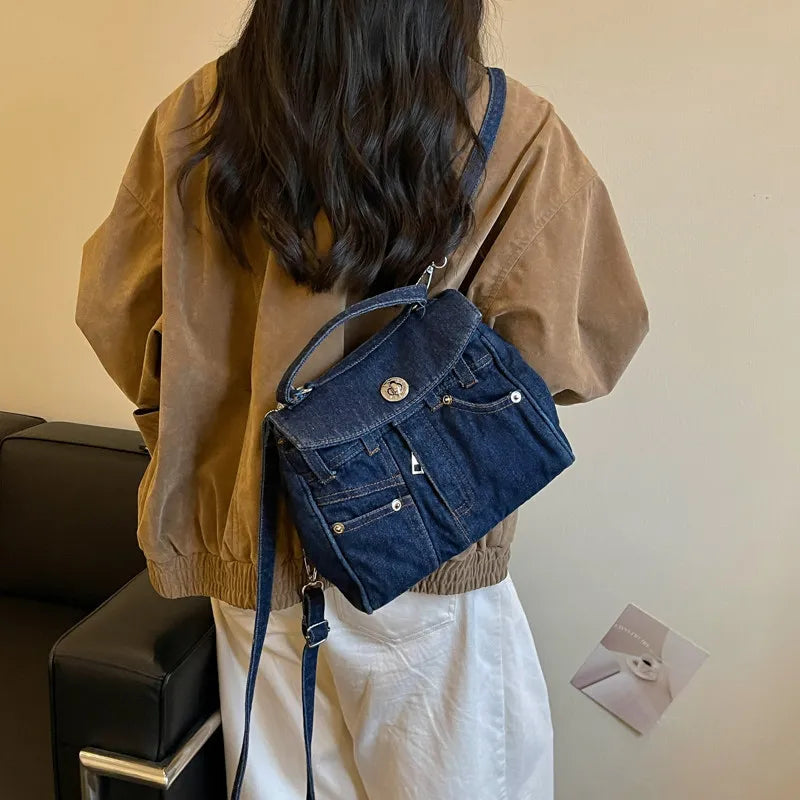 Korean Retro Denim Canvas Shoulder Bag Tote & Backpack