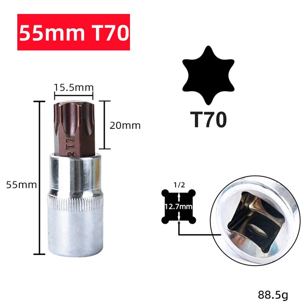 Torx Bit Socket T20–T70 | 1/2" Drive Alloy Steel | DAZZLEEX