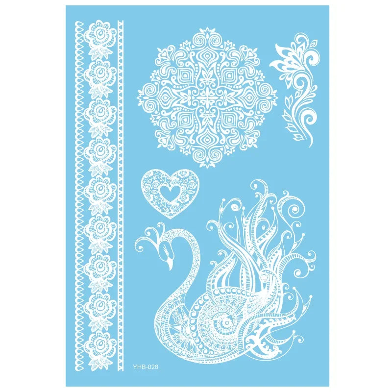 White Lace Temporary Tattoos – Moon Flower Star Body Art