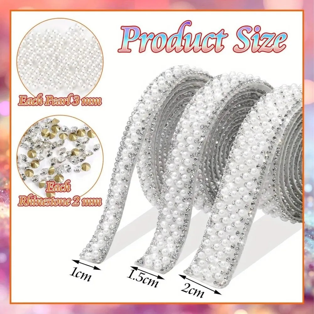 Self-Adhesive Crystal Rhinestone Pearl Trim Tape – DIY Gem Strip