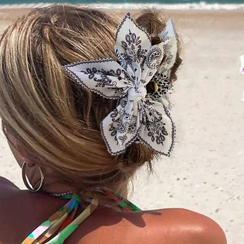 Paisley Cotton Hair Claw Clip with Bow | Women & Girls