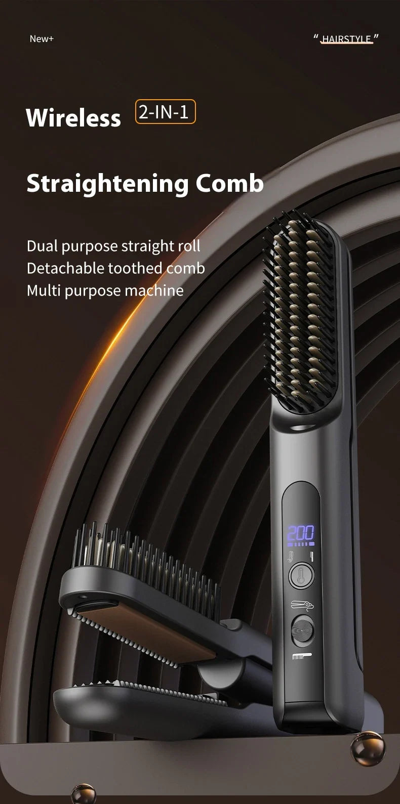Wireless Hair Straightening Brush – Cordless Mini Styler