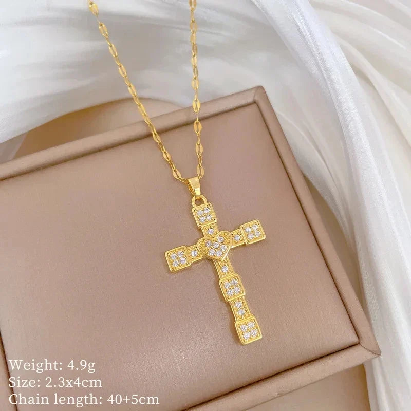 Women's Gold Cross Pendant Necklace | Stainless Steel Choker