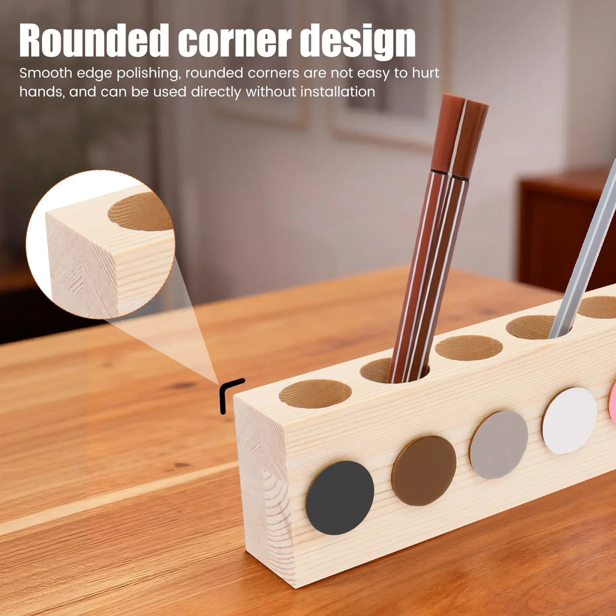 Wood Pencil Holder 11 Holes – Desktop Pen & Stationery Organizer