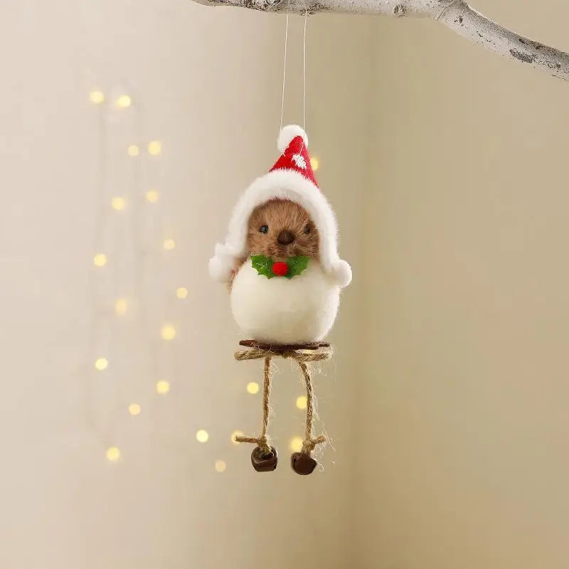 Christmas Plush Bird Ornaments – Santa Outfit & Jingle Bells
