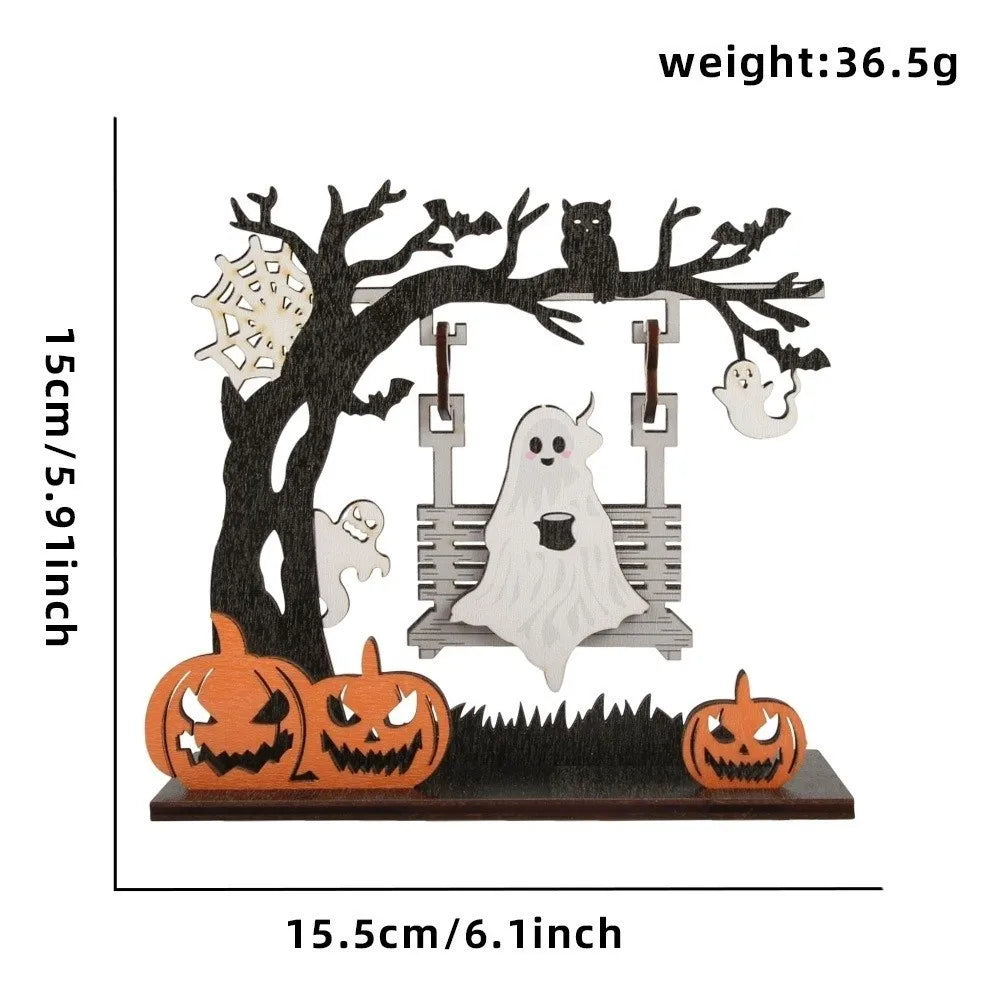 Wooden Halloween Pumpkin Spirit Swing Desktop Ornament