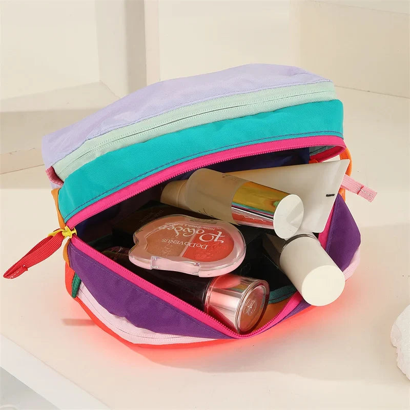Waterproof Nylon Makeup Bag | Multi-Pocket Color Block Pouch