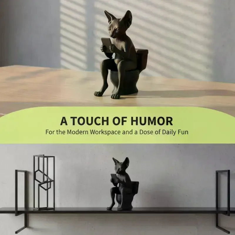 Black Cat on Toilet Figurine | Whimsical Matte PLA Desk Decor