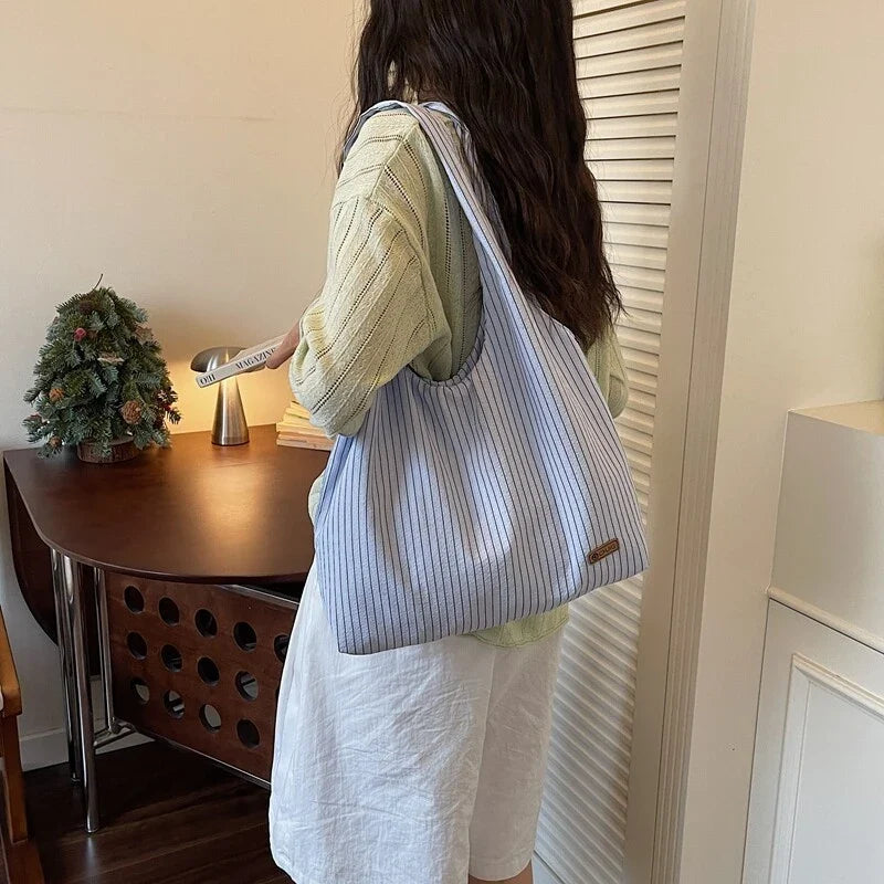 Women's Striped Canvas Tote – Large Crossbody Shoulder Bag