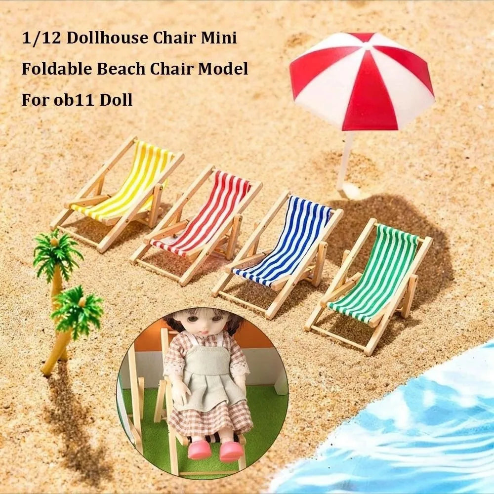 Miniature Dollhouse Beach Chair 1/12 Scale Foldable Wood
