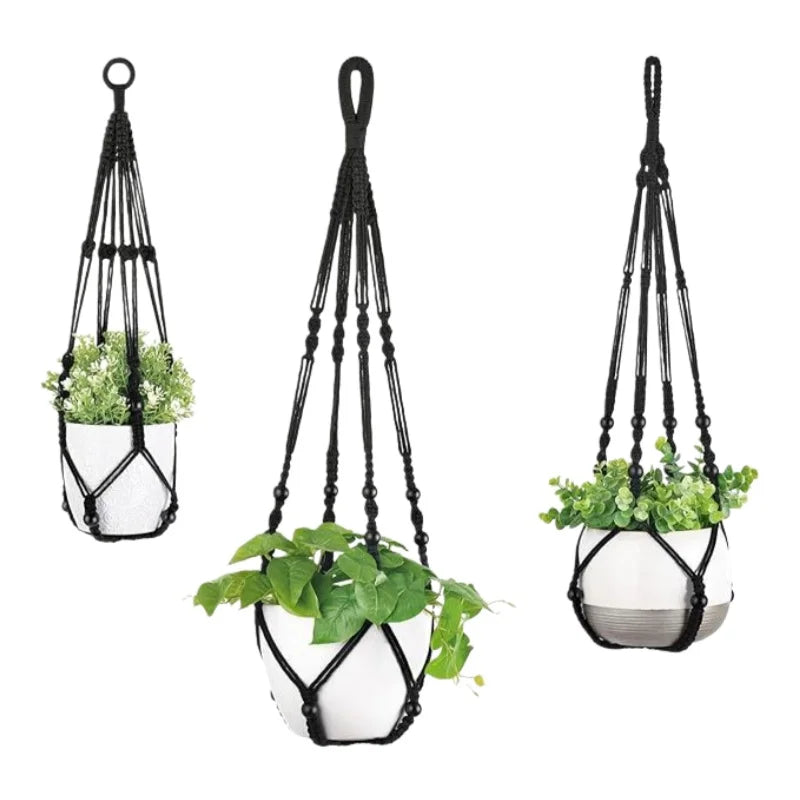 3-Pack Macrame Hanging Plant Baskets | Bohemian Cotton Rope