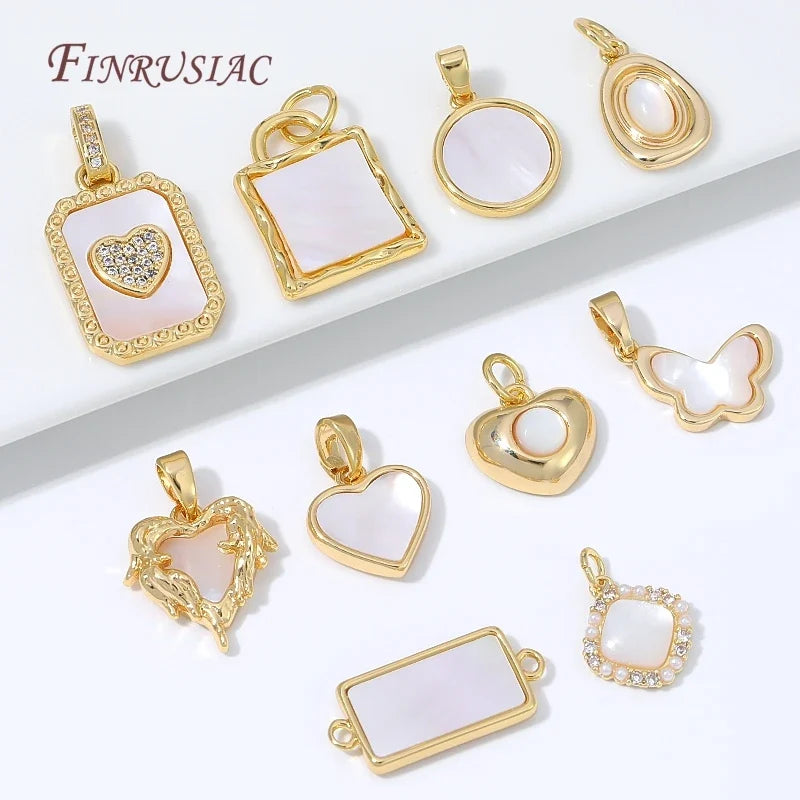 18K Gold Plated Mother of Pearl Shell Charms – Heart & Butterfly