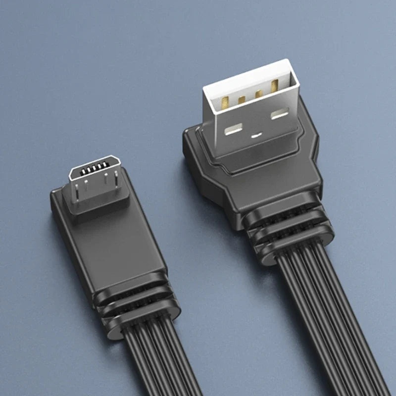 90° Dual Elbow USB-A to Micro USB Flat Silicone Cable 30cm