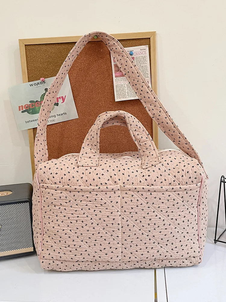Women's Pink Floral Canvas Handbag – Large Shoulder Bag