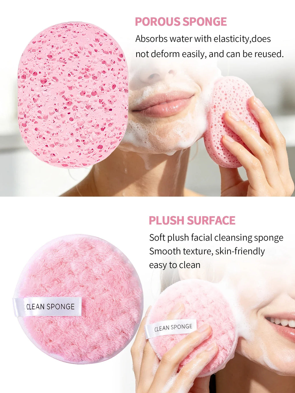 4-Piece Facial Cleansing Sponge Set – Wet & Dry Powder Puff