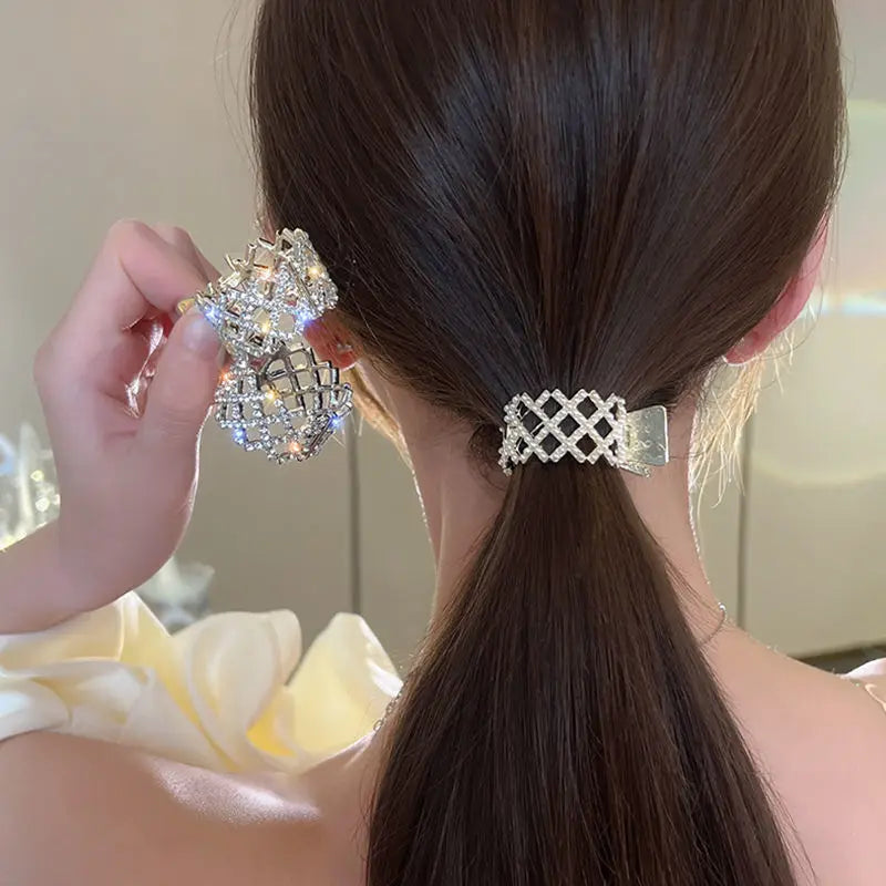 Korean Pearl Crystal Hair Claw Clips – Geometric Style