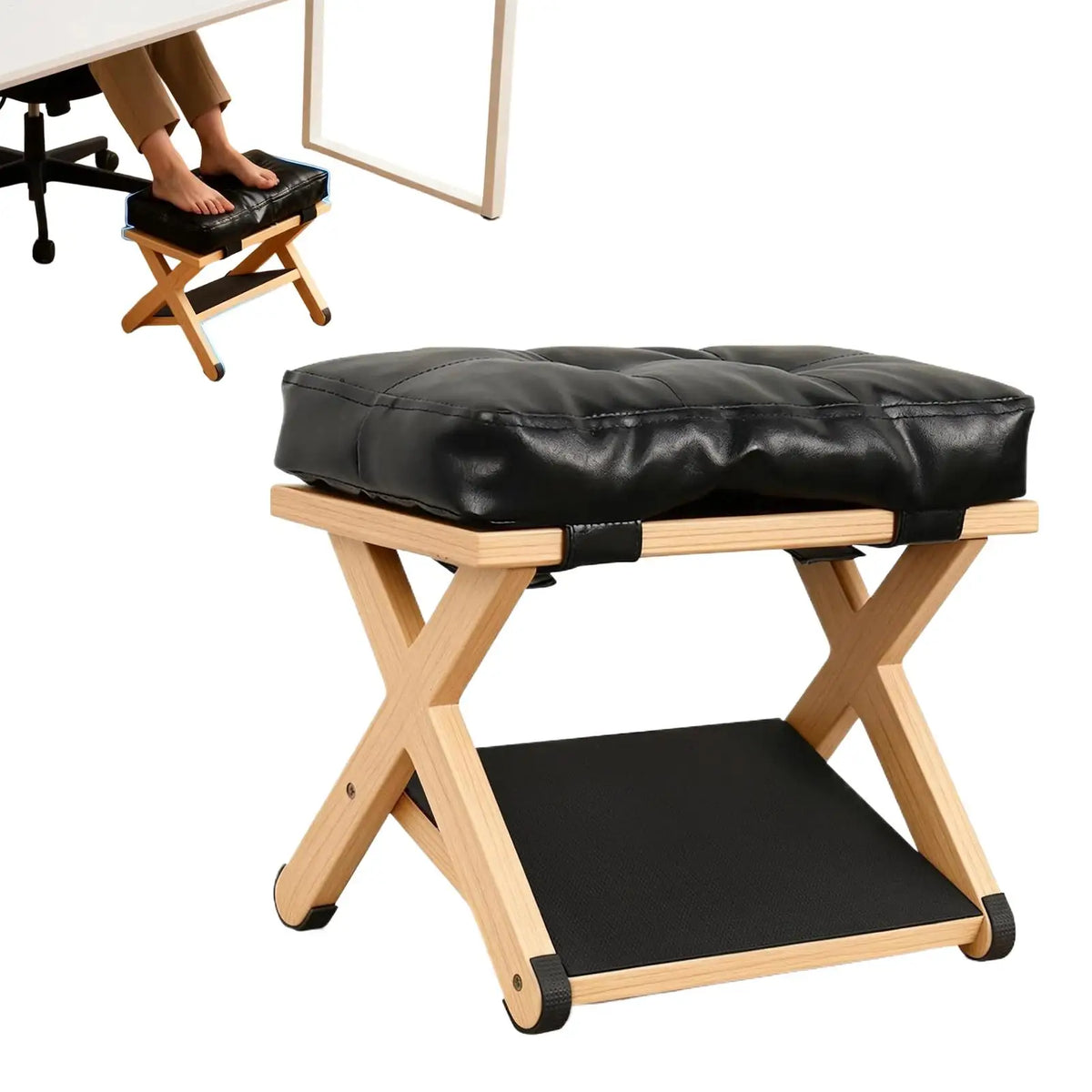 Wooden Under Desk Footrest | 2-Layer Non-Slip Foot Stool