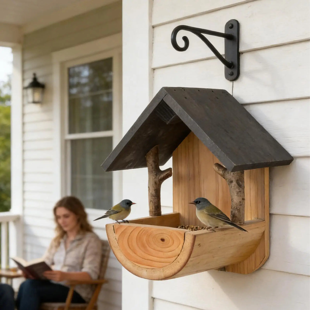 Weatherproof Wooden Wall Mount Bird Feeder | Outdoor Station