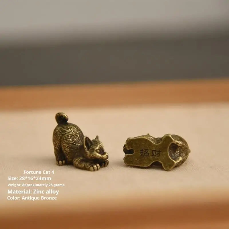 Brass Cat Figurine Miniature Tea Pet Desktop Ornament | 4 Styles