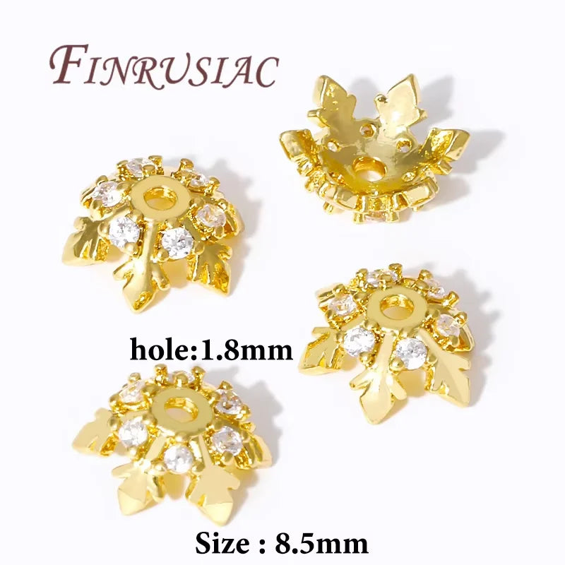 8.5mm Zircon Flower Bead Caps – 18K Gold Plated Brass DIY Jewelry