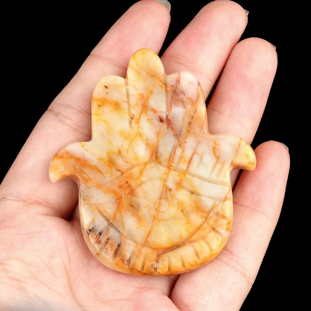 Natural Stone Hamsa Hand Carved Bead – Agate & Amethyst 57x50mm