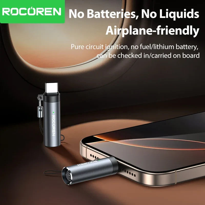 Rocoren USB-C Flameless Mini Lighter – Tungsten Blow-to-Ignite