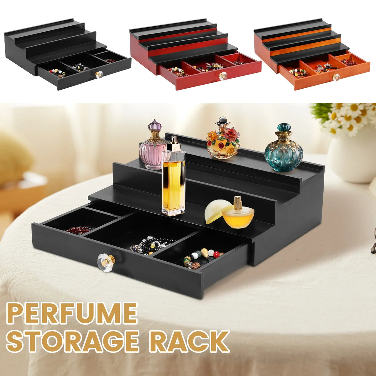 Wooden 3-Tier Perfume Organizer with Drawer | Nixie