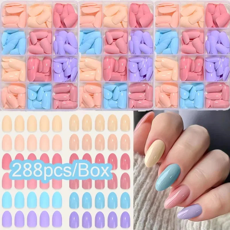 576pcs Press On Fake Nails Mixed Shapes Colorful Full Cover Tips