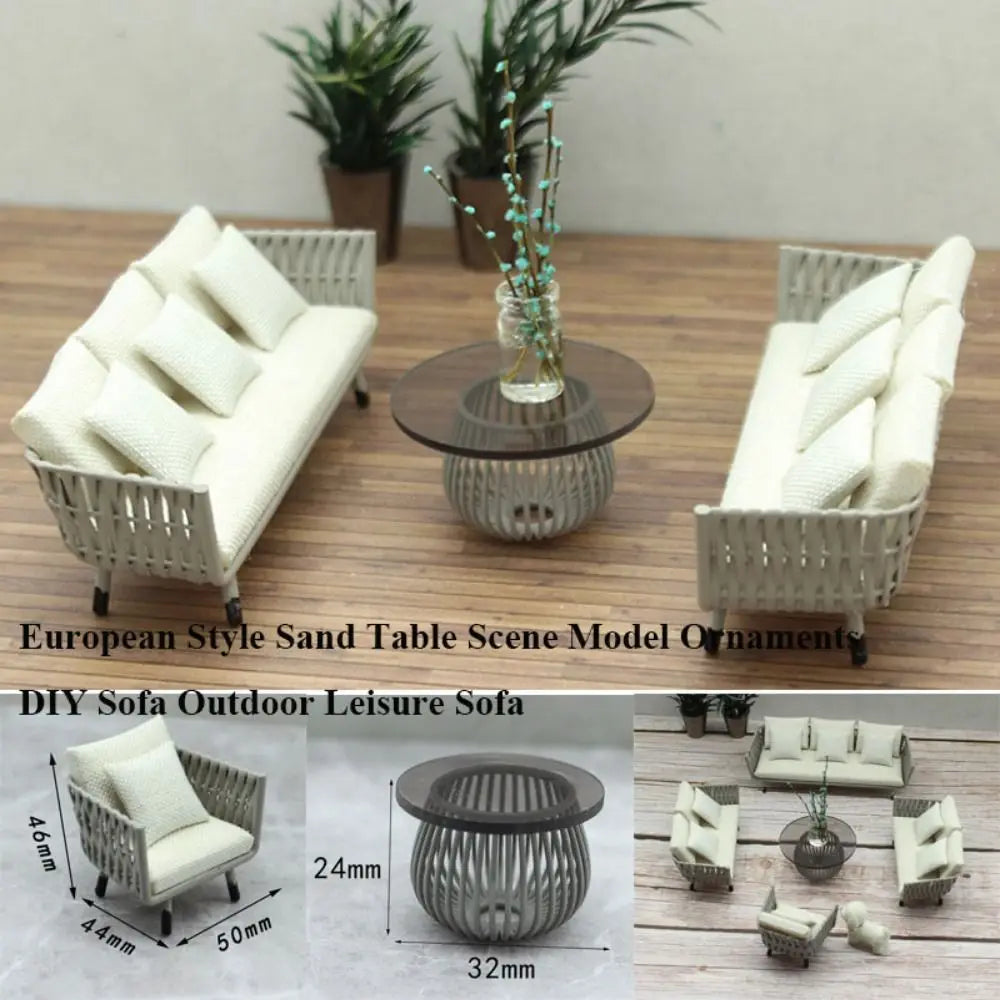 Miniature European Sofa & Tea Table – Dollhouse Furniture 1:15–1:30