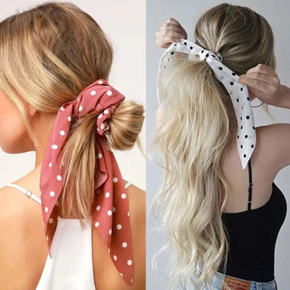 Korean Polka Dot Scrunchies – Women's Elastic Hair Ties & Scarf