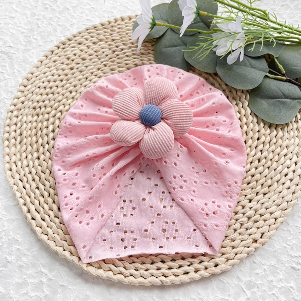 Soft Breathable Baby Girl Flower Knit Hat | Toddler Headwrap