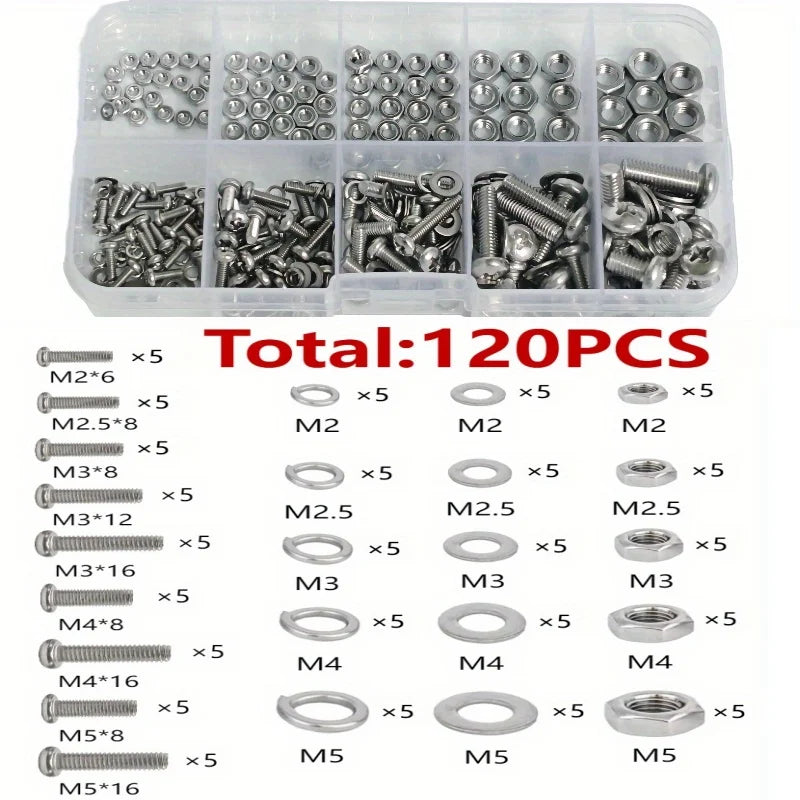 640/120PCS Metric Hex Nuts & Bolt Set M2 M3 M4 M5 DIY Hardware Kit