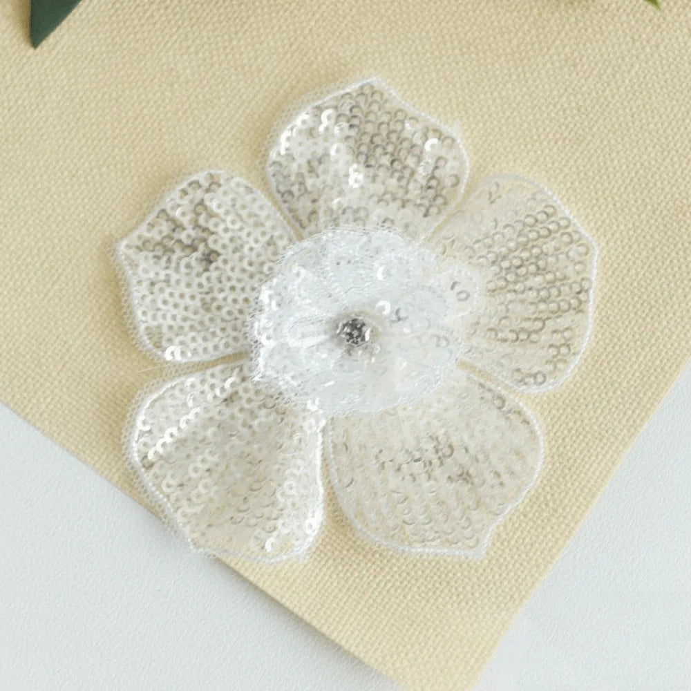 3D Sequin Beaded Lace Patches – Bridal Flower & Leaves Design