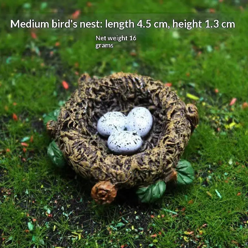 Resin Bird & Nest Figurine Set – Fairy Garden Micro Landscape