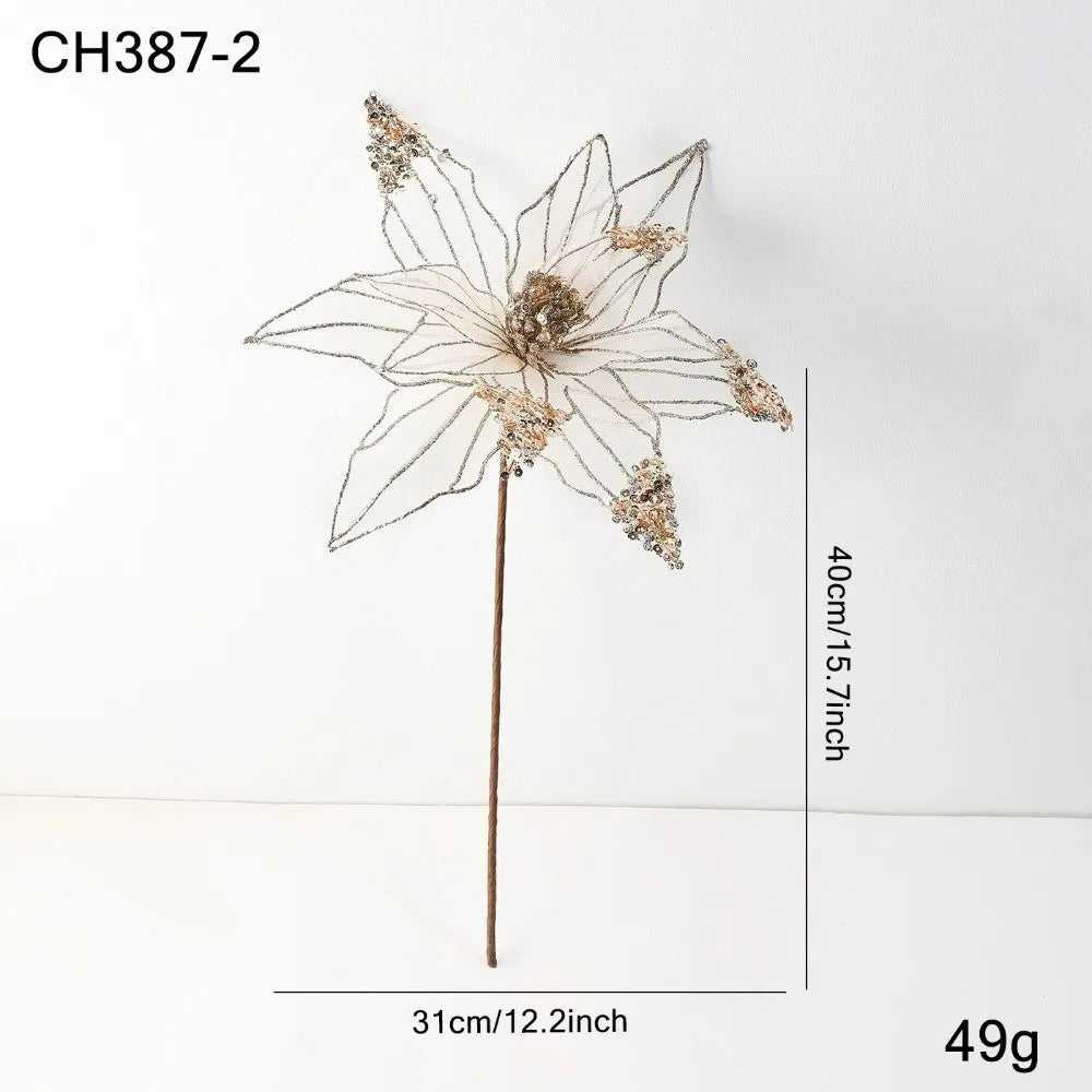Large Glitter Artificial Poinsettia Christmas Flower Decoration