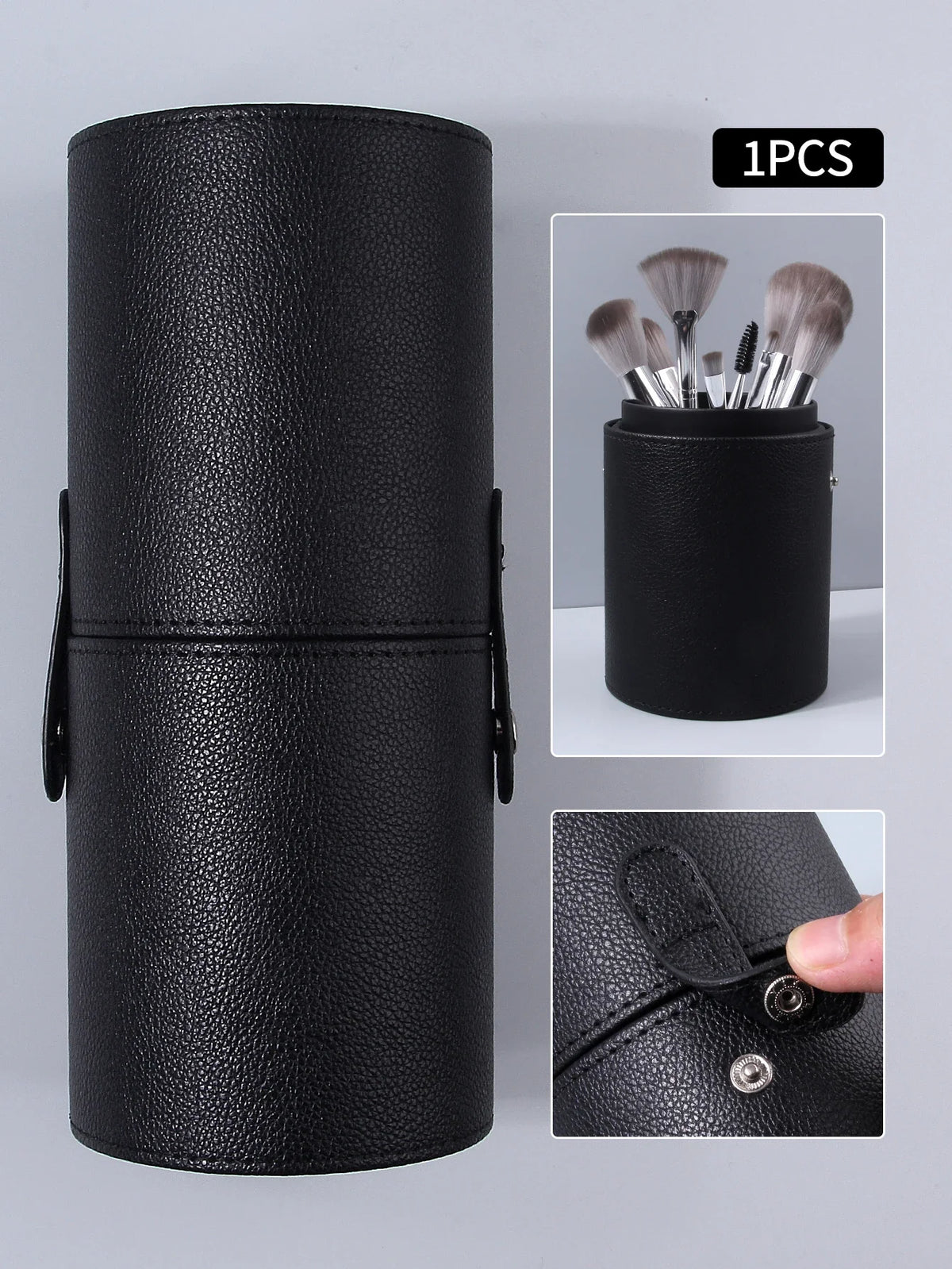 Litchi Leather Makeup Brush Holder – Large Cylinder Storage