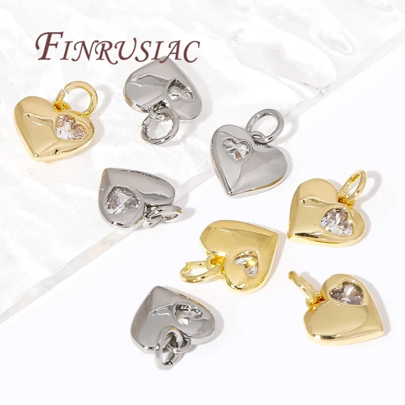 18K Gold Plated Zircon Heart Charms – DIY Jewelry Pendants