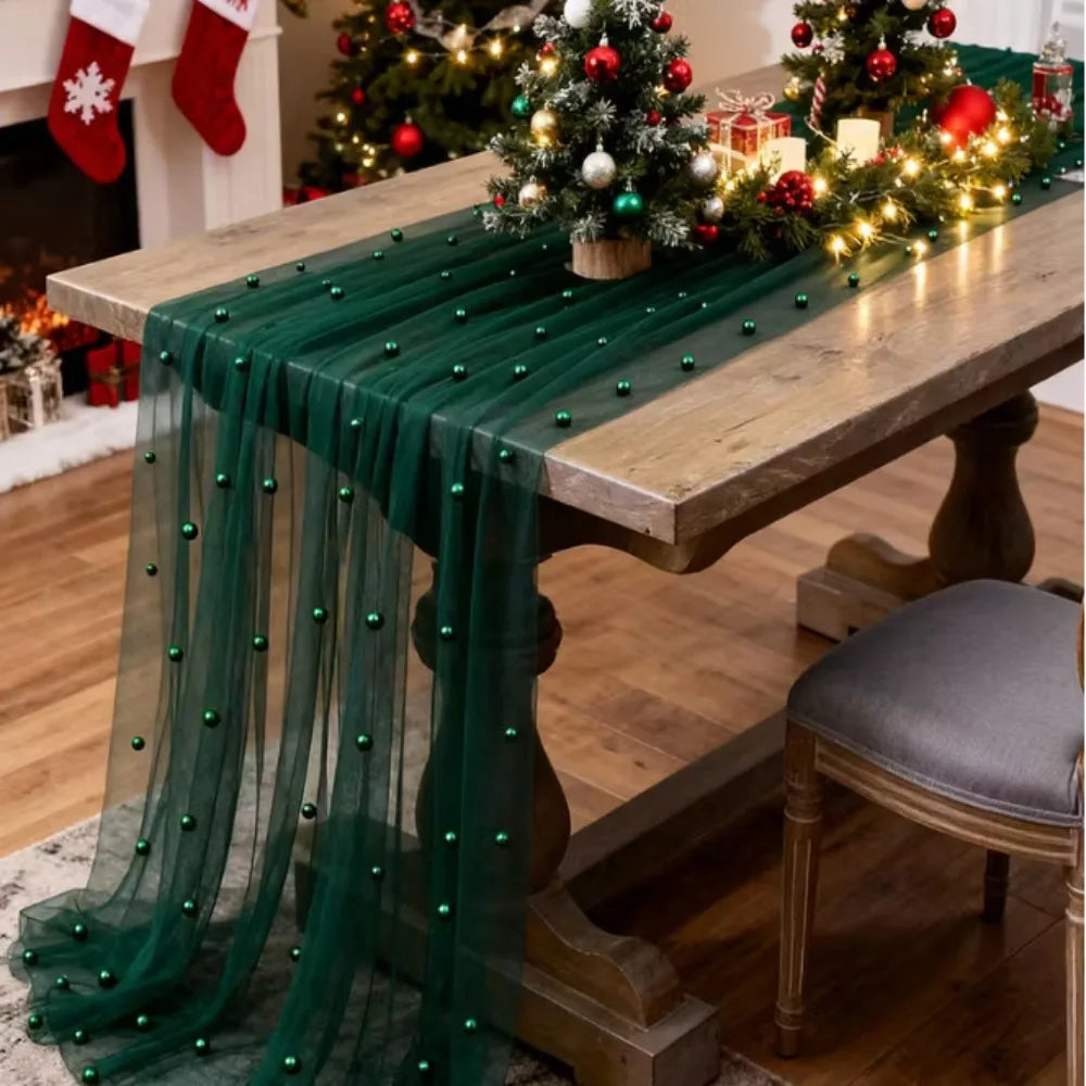 Pearl Tulle Sheer Table Runner 0.75×3M – Wedding & Party Décor