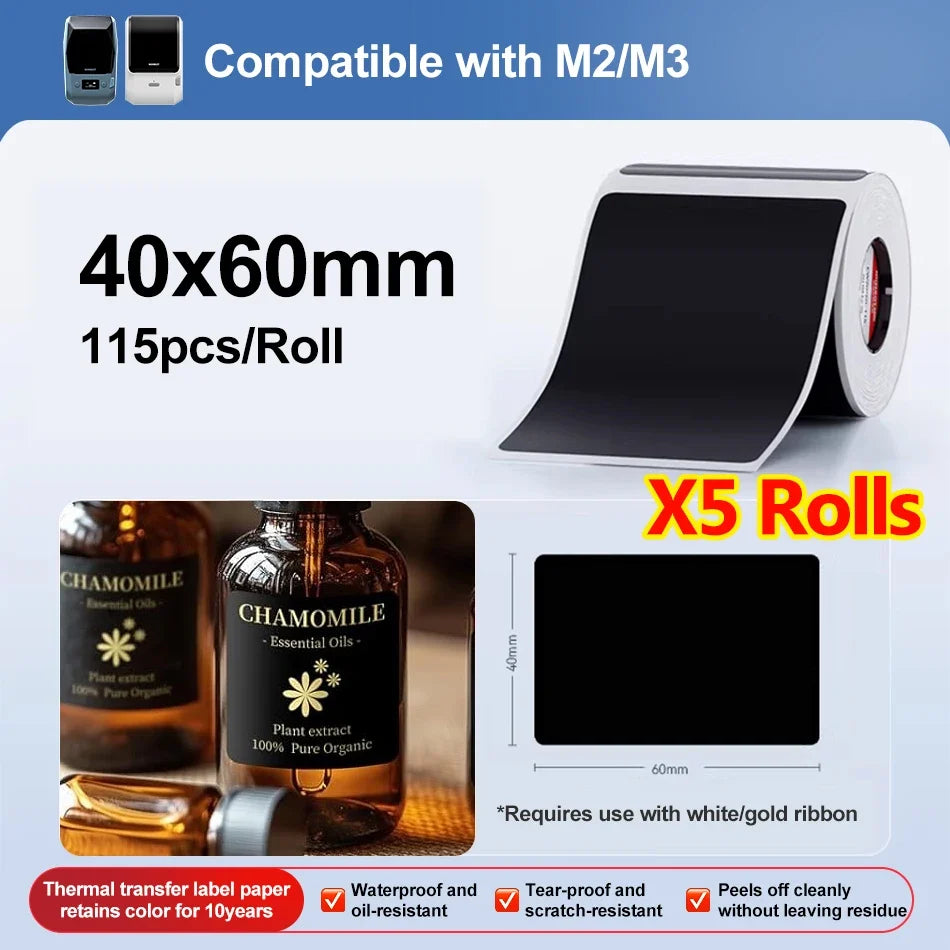 Niimbot M2/M3 Thermal Transfer Black Labels – Multi-Shape Rolls