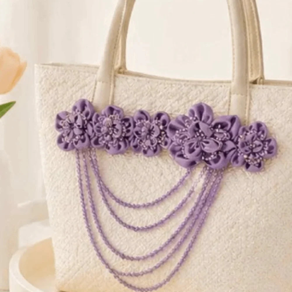 Hand Sewn Beaded Flower Applique Satin DIY Garment Decal