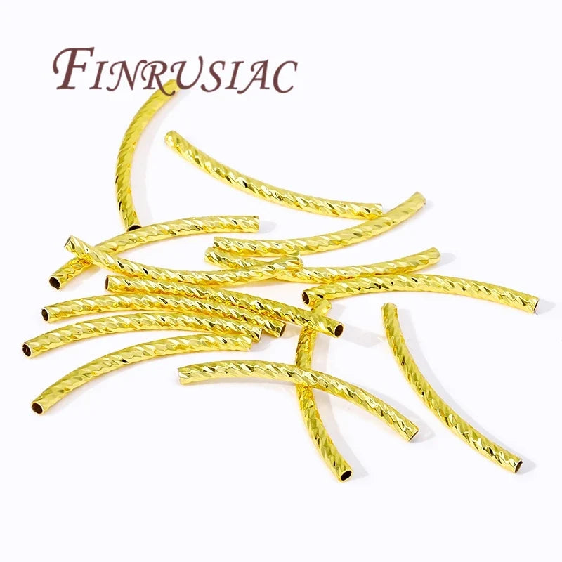 20Pcs 18K Gold Plated Brass Curved Tube Spacer Beads DIY