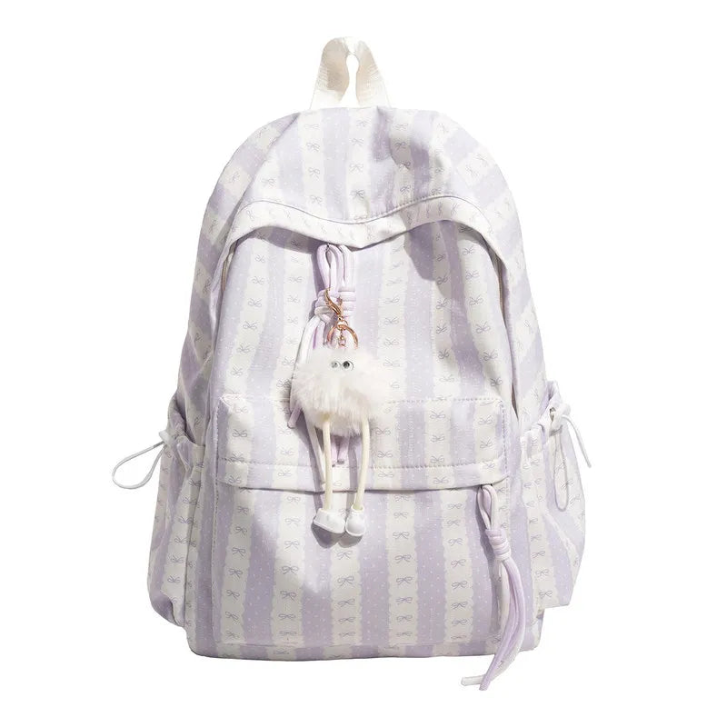 Nixie Striped Bow School Backpack – Large Capacity Teen Girls