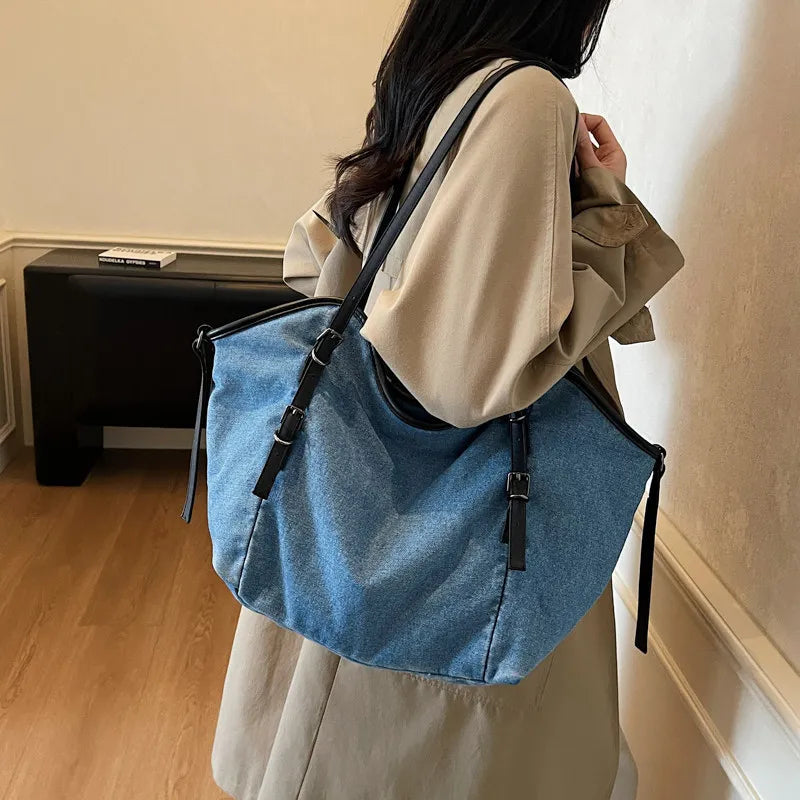 Nixie Denim Tote Bag – Large Women's Shoulder Bag for Work