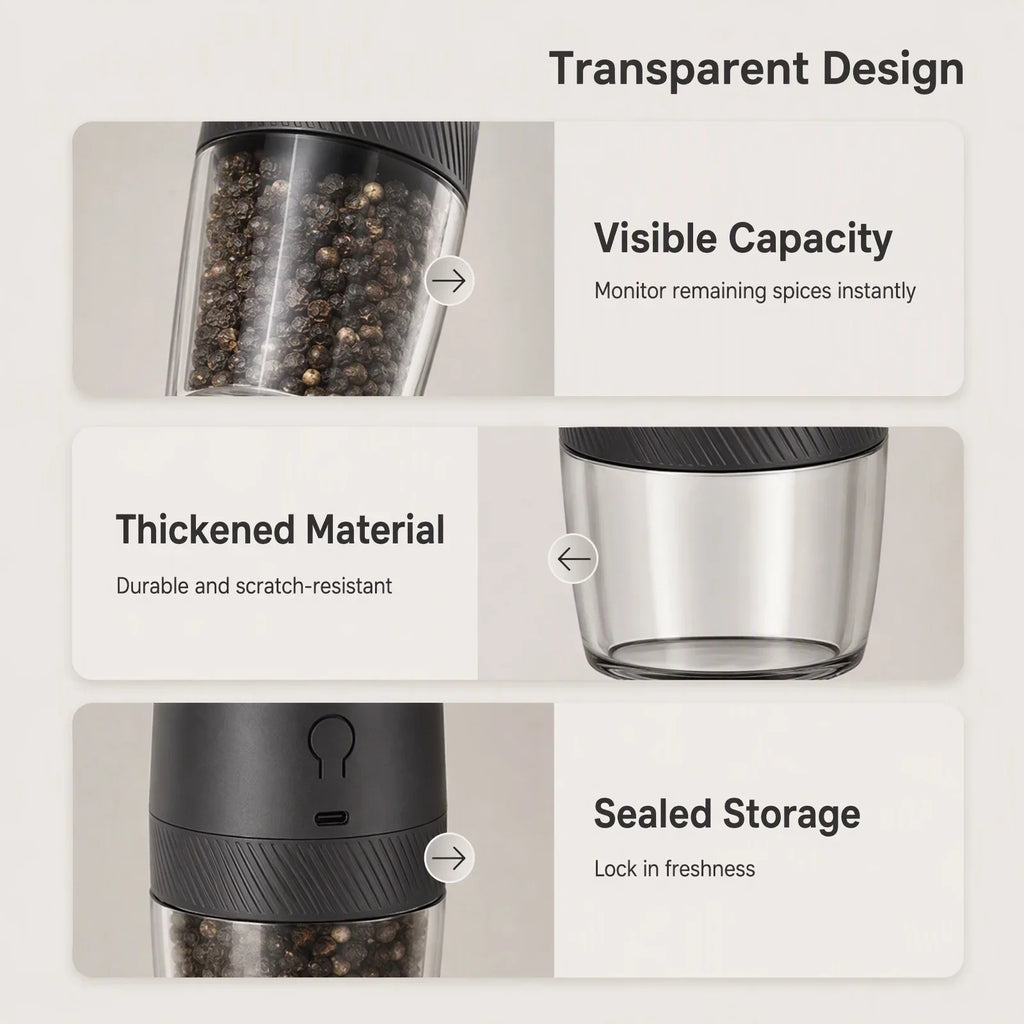 Electric Gravity Salt & Pepper Grinder Set – USB-C Rechargeable