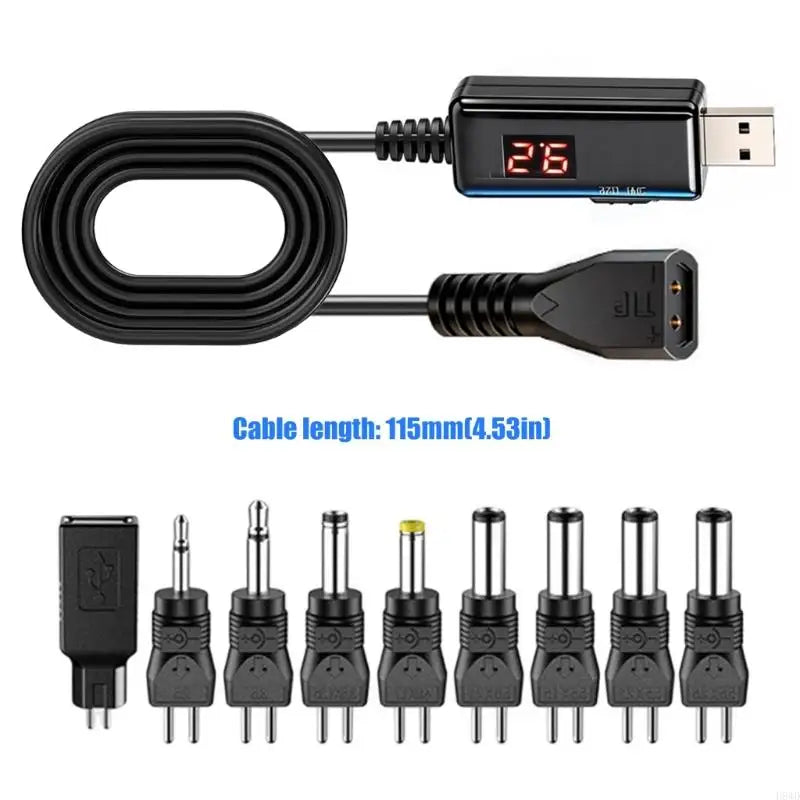 USB 5V to 9V/12V Selectable Power Converter Cable | Digital Display