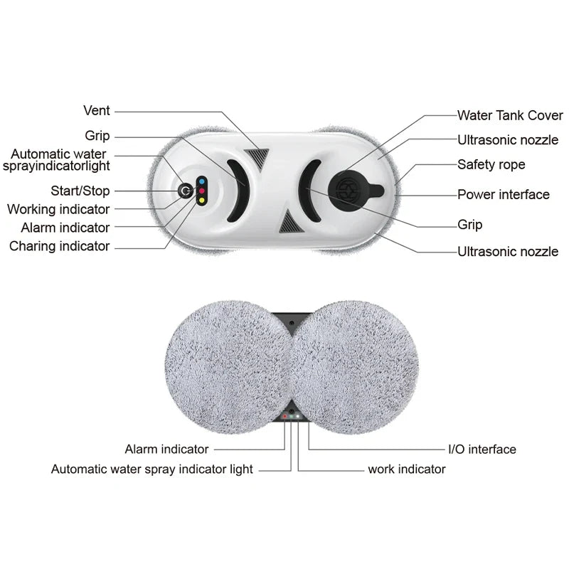 Smart Window Cleaning Robot – Auto Spray, UPS & Remote