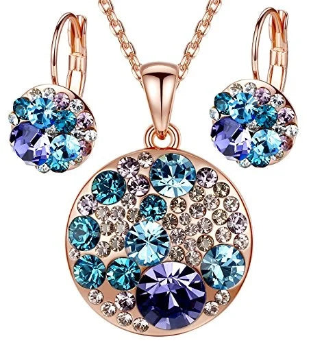Women's Pendant Necklace & Earring Set – Silver or Rose Gold