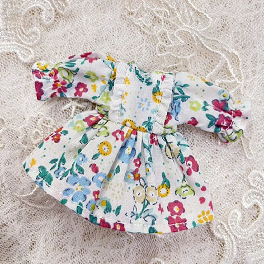 Printed Long Sleeve Doll Dress – 1/12 BJD OB11 Clothes