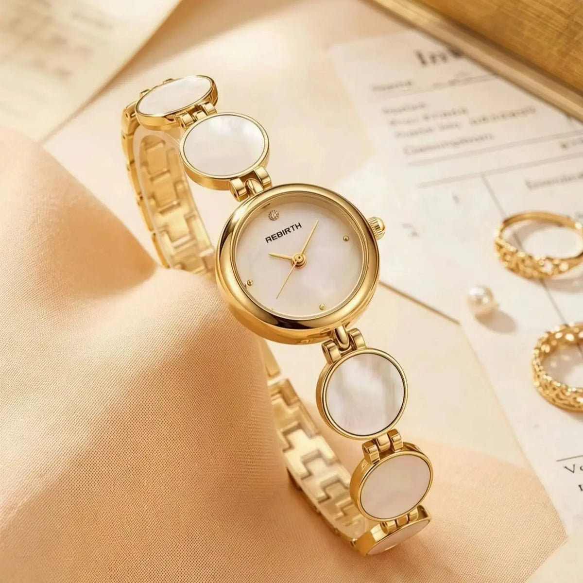 REBIRTH Women's Quartz Watch | Mother-of-Pearl & Diamond Dial